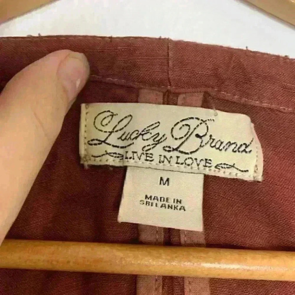 Lucky Brand linen rust terracotta red drawstring lightweight jacket m - Picture 6 of 9